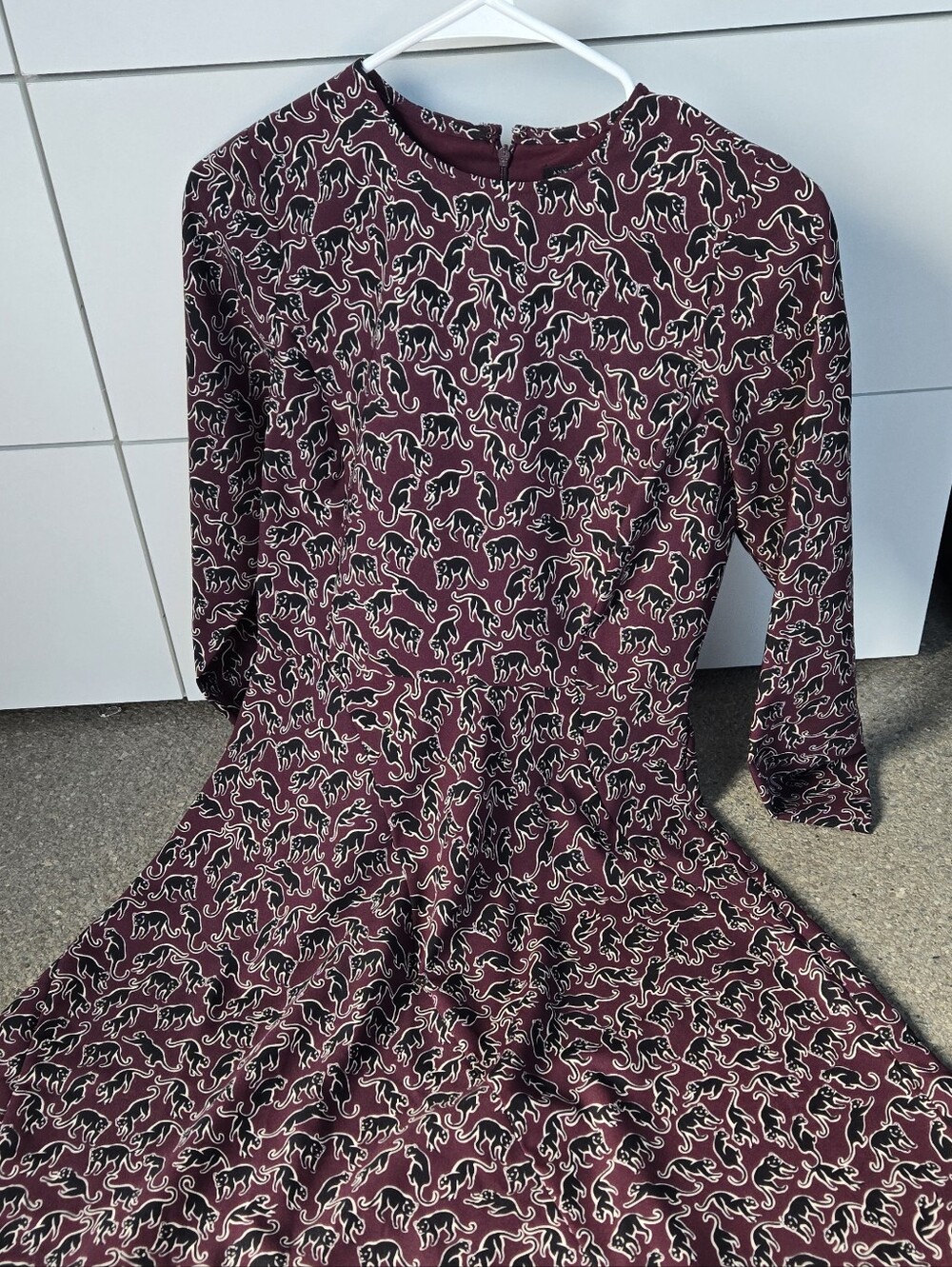 Ann Taylor Petite Plum Burgundy Top with Black Panther Print
